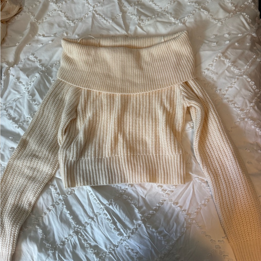 Tiger Mist Cream Off-Shoulder Sweater